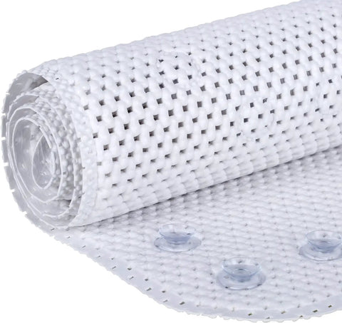 Rolled Cushy Non Slip Tub Mat With Suction Cups For Tubs 17 By 36 Inches White Machine Washable Skid Resistant With Drainage Holes