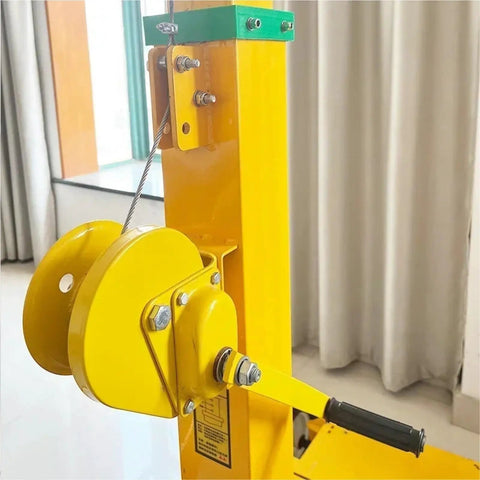 Close-up of the manual push up telescopic mast's pulley system, aluminum construction for easy deployment.