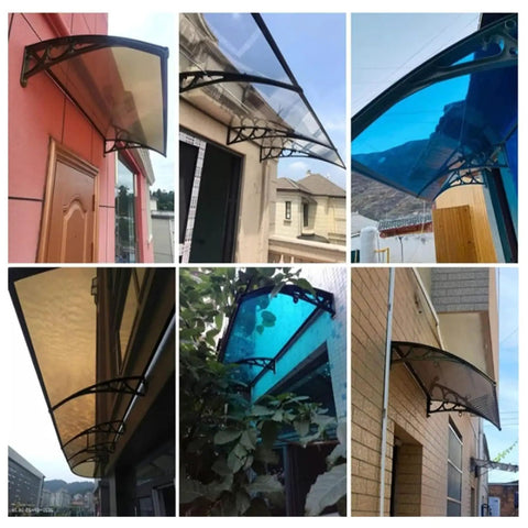 Outdoor Patio Deck Awning Kit With White Bracket And Blue Panel, Expandable Sun Shade For Backyard And Windows, Adjustable Reach In 24, 32, 39 Or 47 Inches, Easy Install, Durable Plastic Steel Bracket Kit
