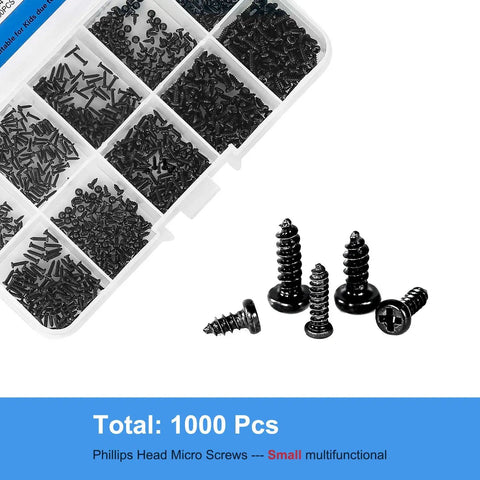 Small Phillips Head Micro Screws Kit in Ten Sizes M1 M1.2 M1.4 M1.7 Self Tapping Electronics Screws Assortment Pack of 1000