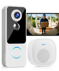 2K FHD Wireless Doorbell Camera With 180 Degree Head To Toe View No Sub Fees Battery Powered Two Way Talk Motion Alerts Smart Home Chime Works With Alexa And Google 2.4G WiFi shown with live video and chime.