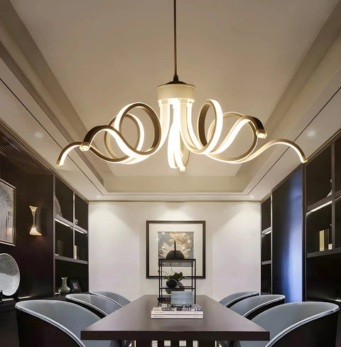 Dope Octopus Shaped LED Chandelier With Remote Control Modern Dimmable Ceiling Pendant Light gracefully illuminating a modern dining area.