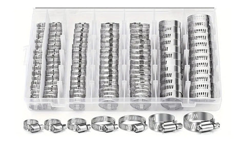 Solid Stainless Steel Hose Clamps Kit With 120 Pieces For Plumbing And Auto Hacks Easy Tightening Worm Gear Design Perfect 1/4 Inch To 1 5 Inch Fit For Your Next Big Or Small Jobs Around The Shop Home, in storage box