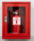 200 Pcs Self Adhesive 3 Inch Waterproof Vinyl Fire Extinguisher Inside Stickers on red cabinet