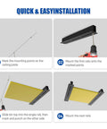 Installation steps for Heavy Duty 7 Pack Overhead Garage Storage Rack, showing ceiling joists and rails in a step-by-step guide.