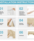 Installation instructions for French Door Curtains With Privacy Blackout No Drill Easy Install Tie Up Shades For Kitchen Dining Nursery And Bathroom Beige 26 By 72 Inches One Panel, showing step-by-step process.