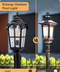 Comparison of Large Size Dusk To Dawn Outdoor Post Light With Photocell Sensor and traditional lantern on poles in a yard
