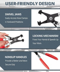 9 Piece Hose Clamp Pliers Set Long Reach Tool Kit showing swivel jaw pliers, locking mechanism, and nonslip handles