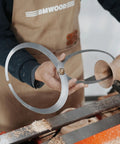 Hella Durable Double Ended Bowl Calipers Stainless Steel Woodworking Measuring Tool For Inner Outer Diameter And Wall Thickness Gauge held while measuring a wooden bowl.