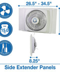 16-Inch Window Fan With Storm Guard, Built Tough With Impact-Resistant Plastic Housing, fitting windows 26.5-34.5 inches wide