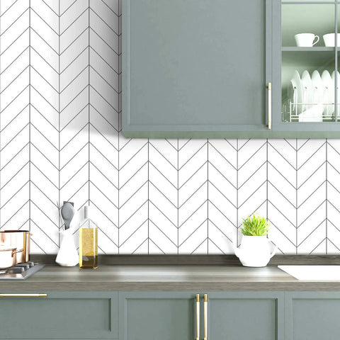 Kitchen with Peel And Stick Black And White Stripe Wallpaper For Quick Room Makeover Self Adhesive Removable Contact Paper on wall.