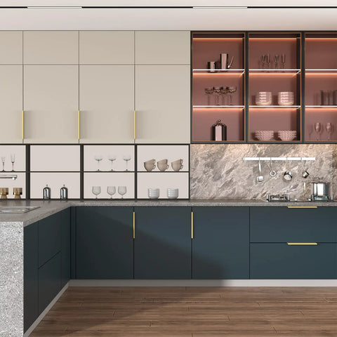 Straight Up Durable Gold Cabinet Drawer Pulls For Kitchens And Dressers, Rock Solid Aluminum Finger Grips with Smooth As Butter Glide in modern kitchen.