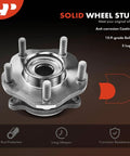 2 Pack Front Wheel Bearing And Hub Assembly Fits Nissan Rogue 2014-2023 Rogue Sport 2017-2022 Qashqai 2017-2018 5 Lug High Load Capacity Ball Or Roller Bearing Easy Install Replacement For A Smooth Ride, showcasing a solid wheel stud with anti-corrosion coating.