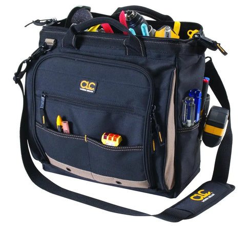 Heavy-Duty 30-Pocket Multi-Compartment Tool Carrier, 13-Inch, Zippered Side Panel Keeps Tools From Spilling, Rugged Nylon Bag