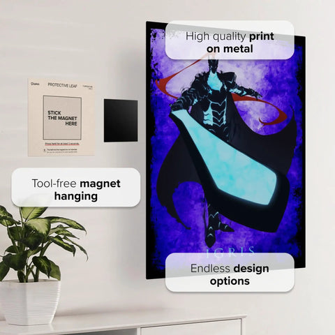 Solo Leveling Igris Shadows and Monsters Metal Wall Art Magnet Mounted Premium Poster With Vivid High Resolution Graphics for easy hanging.