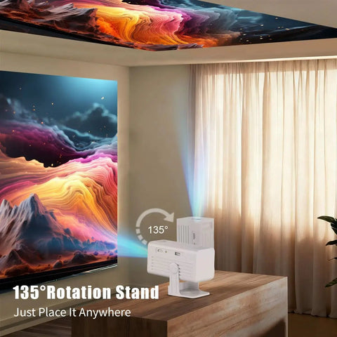 4K Supported Mini Projector With WiFi And Bluetooth For Home Theater And On The Go projecting vivid image on ceiling