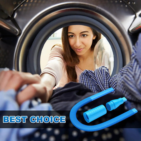 Woman using Dryer Vent Cleaning Kit With Vacuum Attachment And Long Reach Hose For Quick Lint Removal in washer