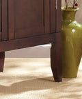 Peel And Stick Furniture Sliders Value Pack For Carpet Floors under a wooden cabinet leg for easy movement on carpet.