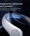 Close-up of Portable Neck Fan With 5 Speed Settings Hands Free Wearable Bladeless Personal Cooling Fan 5000mAh in Foggy Grey on mannequin.