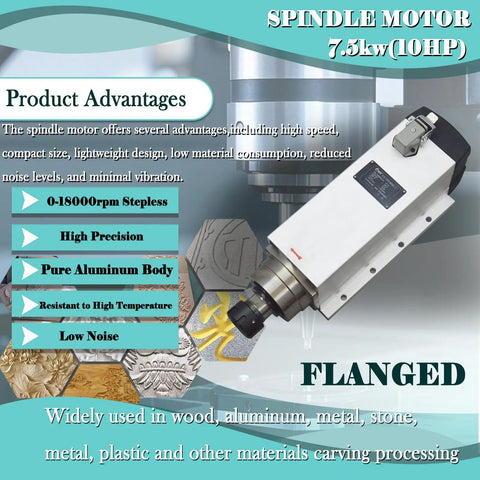Beast Mode 7.5KW Spindle Motor 18000RPM High Speed CNC Tool For Wood Metal Stone Plastic Carving Engraving And Milling 220V With ER32 Collet And Fan Cooling on display with product advantages.