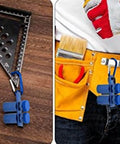 Stair Gauge Attachment With Anti Slip Hex Knob And Easy Grip Thumb Screw High Strength Aluminum Alloy Framing Square Tool used on wood and tool belt, durable blue finish.