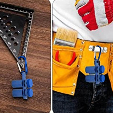 Stair Gauge Attachment With Anti Slip Hex Knob And Easy Grip Thumb Screw High Strength Aluminum Alloy Framing Square Tool used on wood and tool belt, durable blue finish.