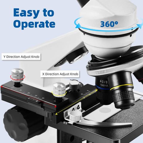 All In One Microscope Kit For Home Science Nerds And Curious Minds 40X To 2000X Monocular With adjustable stage and knobs