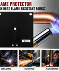 Welding Blanket And Soldering Heat Shield Mat 12 Inch By 12 Inch Flame Protector Pad next to soldered copper pipe.