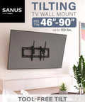 Heavy Duty Tilting TV Wall Mount For Big Screens Up To 90 Inches And 150 Pounds with tool-free tilt in a modern living room.