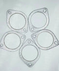 Five 3-inch exhaust gaskets, high-temperature metal, 2-bolt muffler flange type