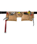 Heavy Duty Suede Leather Work Apron For Contractors With 2 Steel Hammer Loops And 12 Pockets Tan Brown Carpenters Tool Apron