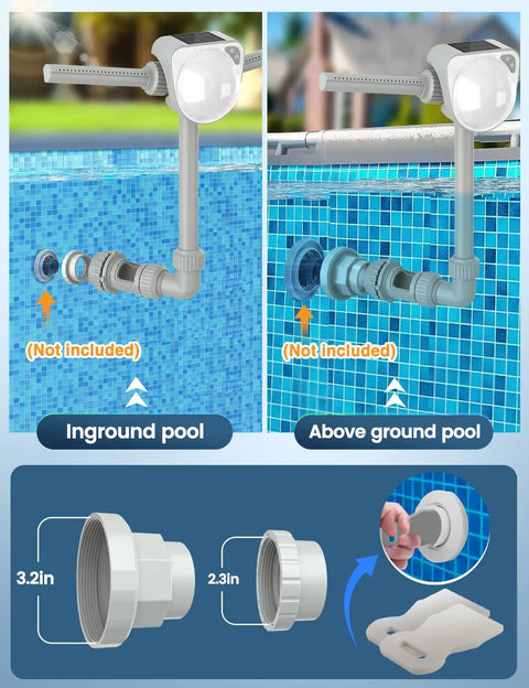 Solar Pool Fountain With 7 Color LED Lights 2026 Upgrade Dual-Head Adjustable Spray Fountain for above and inground pools