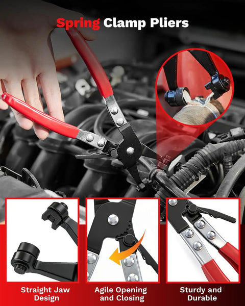 Electrical Disconnect Pliers And Connector Removal Tool Kit For DIY Car Care 5 Piece Automotive Hose Clamp Set in use