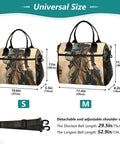 Desert Dust Insulated Cooler Tote Lunch Bag With Detachable Shoulder Strap shown in two sizes with horse design.