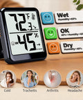 4 Pack Room Thermometer Indoor Hygrometer Humidity Gauge Meter With High Accuracy Temperature And Humidity Monitor Wet Ok Dry Icons For Easy Read Humidity Levels Perfect For Home Office Kitchen Nursery And Garage, black tabletop display