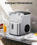 Countertop Nugget Ice Maker Delivers Soft Pebble Ice In Minutes, 33 Lbs Per Day, Compact Self Cleaning Ice Machine with dimensions.