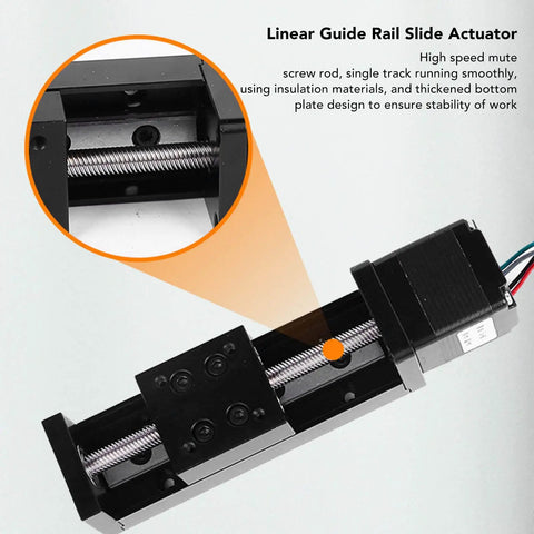 CNC Linear Slide Motion Stage With 200mm Stroke And 28 Stepper Motor Driven XYZ Positioning Table For Router Engraving Automation And Precise DIY Machining, black alloy rail