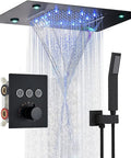 Straight Fire Black Shower System With Switchable Led Color Changing Lights And Wide Spray Rain Head Paired With Nifty Handheld Sprayer