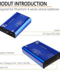 Image of 4 In 1 Rapid Parallel Battery Charger With Ground for DJI Phantom 4 Series, showing components and design features.