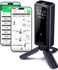 Golf Launch Monitor Pro X1 Plus For Home And Training with smartphone display, showing real-time swing analysis data.