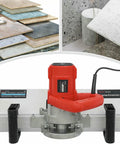 Heavy Duty Electric Tile Bevel Cutter And Chamfering Tool Fueled By A Beefy 1200 Watt Motor on a workbench with various tile samples.