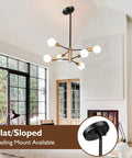 Straight Up Fire Modern Chandelier For Dining Room With Black And Gold Sputnik Ceiling Light Fixture Designed To Hella Elevate Your Everyday Home Vibe Instantly, in a stylish living room with large windows.