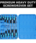 12 Piece Magnetic Screwdriver Set With Heavy Duty Go-Thru Steel Blades, High Torque Performance, open in blue case
