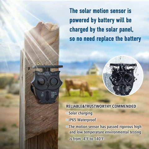 Half Mile Solar Wireless Driveway Alarm System with IP65 weatherproof outdoor motion detectors on wooden post