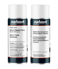 Brown Mahogany Stain And Seal Aerosol Duo For Wood Repair, Packs Clear Satin Topcoat Spray, two aerosol cans for furniture touch-ups.