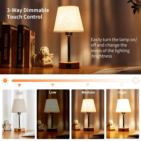 Touch Table Lamps Set Of 2 With USB A And C Ports And 2-Prong Outlet 3-Way Dimmable Bedside Nightstand Lamps In Linen Fabric Shade