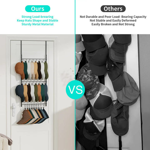 Over Door Hat Rack 3 Tier Wall Mount With 16 Hooks And 10 Movable Clips Keeps Your Cap Collection Sorted Solid Heavy Duty Setup Holds 26 Baseball Hats Zero Hustle Organization Smart Storage Solution For Bedroom Closet Pro Move