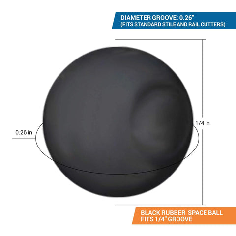Black rubber space ball with 0.26 inch diameter for wood door and panel expansion spacers preventing panel cracking and rattle.