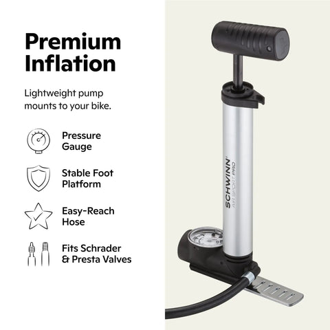 Portable Frame Pump With Dual Head For Schrader And Presta Pressure Gauge Frame Mount Attachment All Terrain Bike Pump For Mountain Cruiser And Electric Bikes On The Go Convenience Black