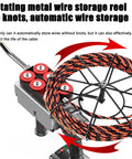 Rotating metal wire storage reel for Badass Hustle Ready Cordless Wire Puller threads pipe slick through walls.